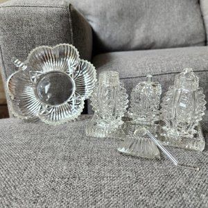 Vintage Glass cruet condiment set and candy dish, 6 pieces